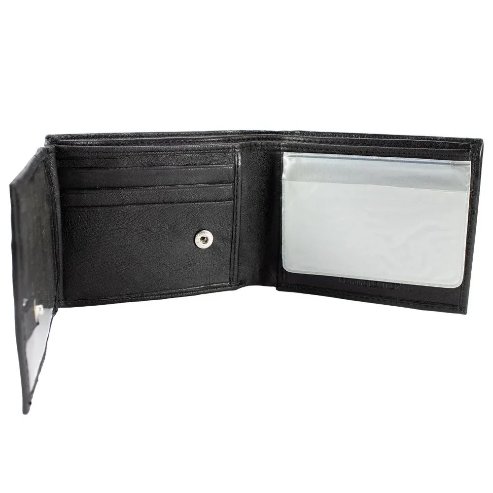 Leather Mens Wallet in Lambskin Leather, Black, Bifold Wallet
